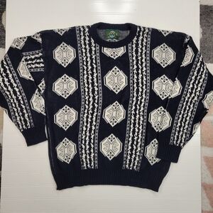 Jantzen Men's Vintage Knit Sweater Size  Large Navy Blue Wite